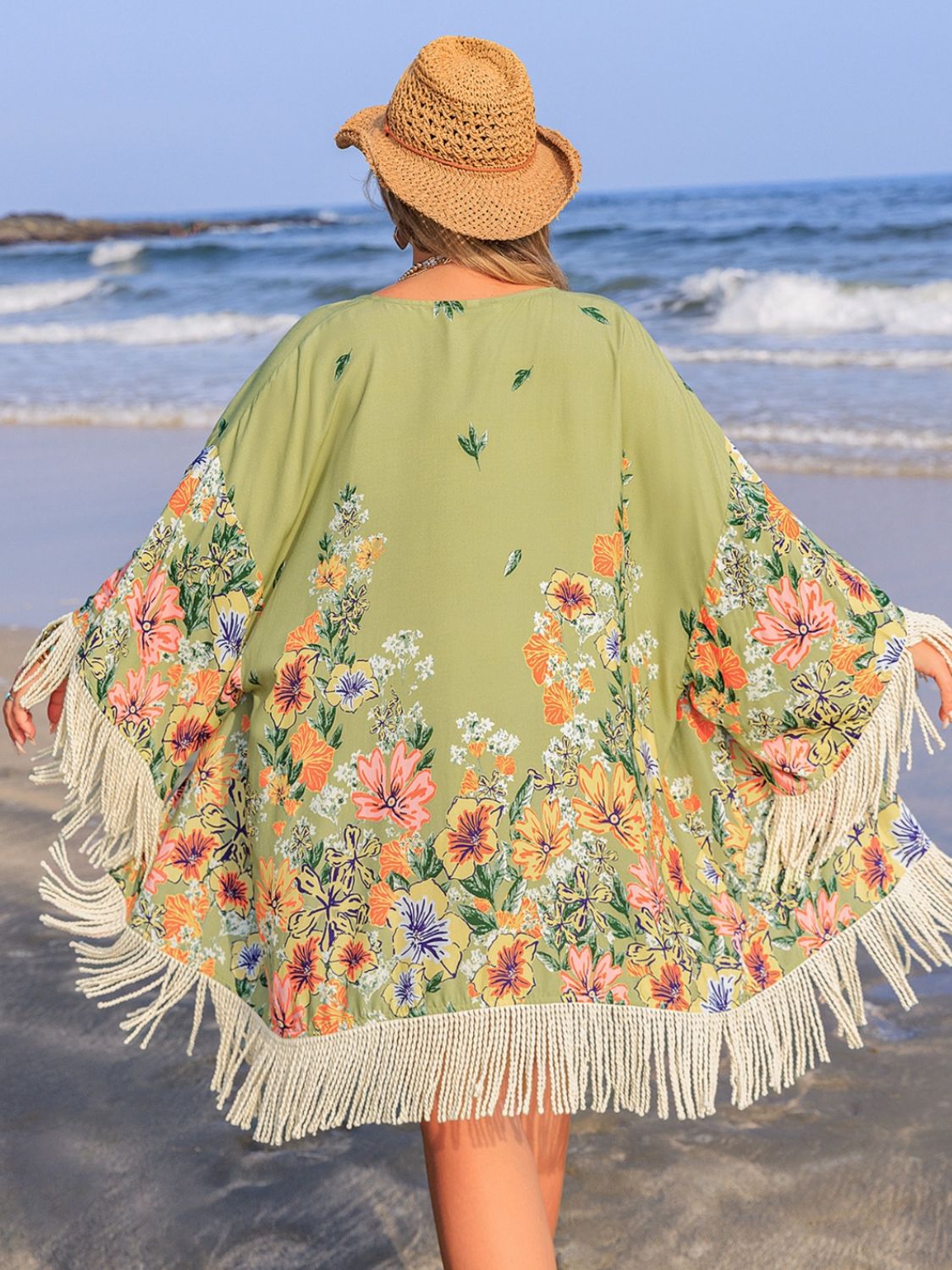 Plus Size Fringe Open Front Cover-Up - UrbanEthereal