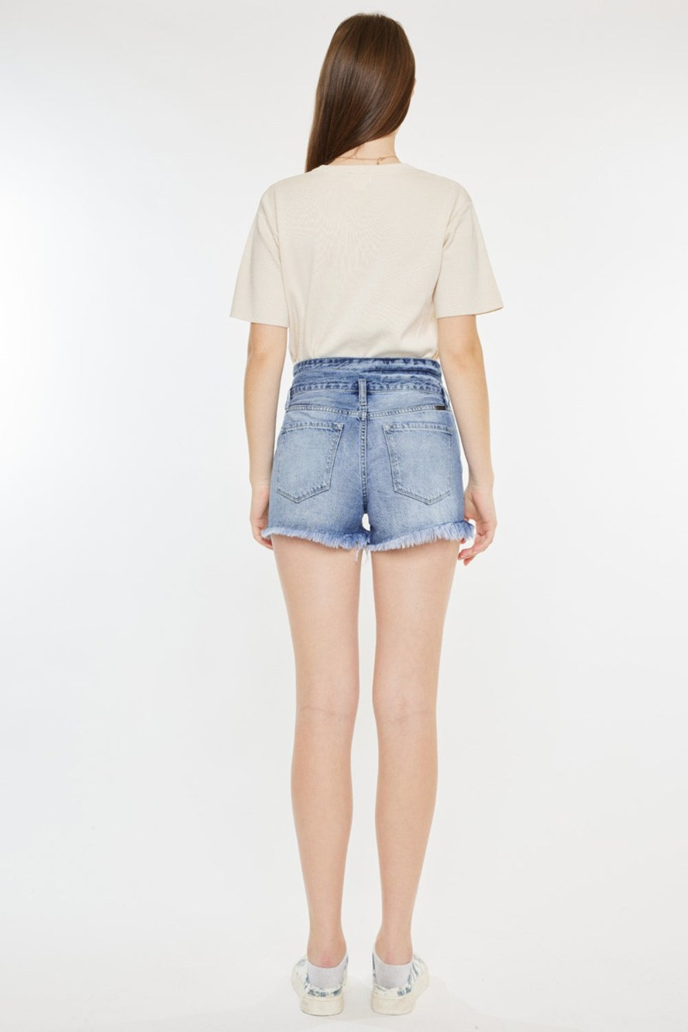 Kancan High Rise Frayed Hem Denim Shorts - UrbanEthereal