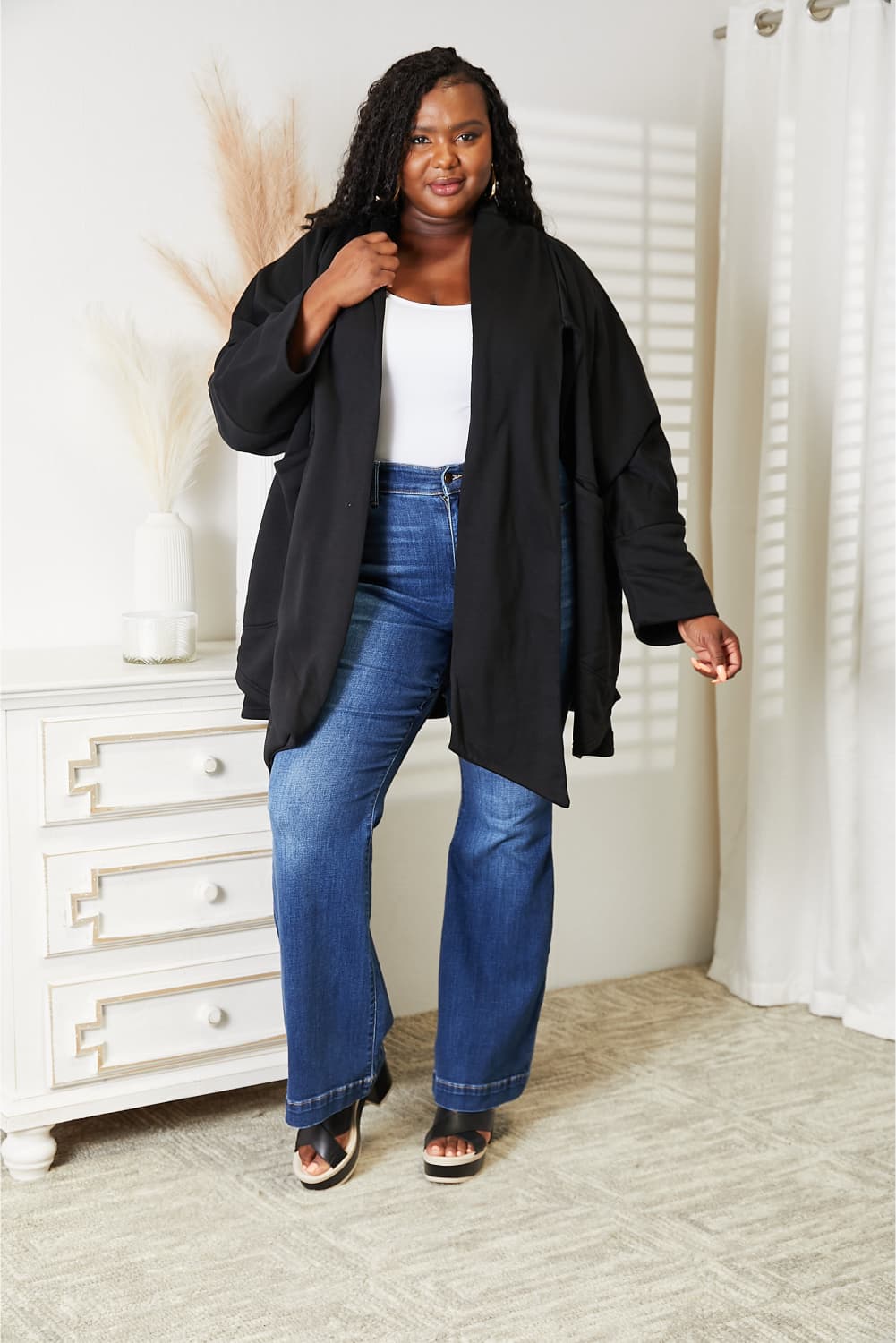 HEYSON Full Size Open Front Cardigan with Scarf Design - UrbanEthereal