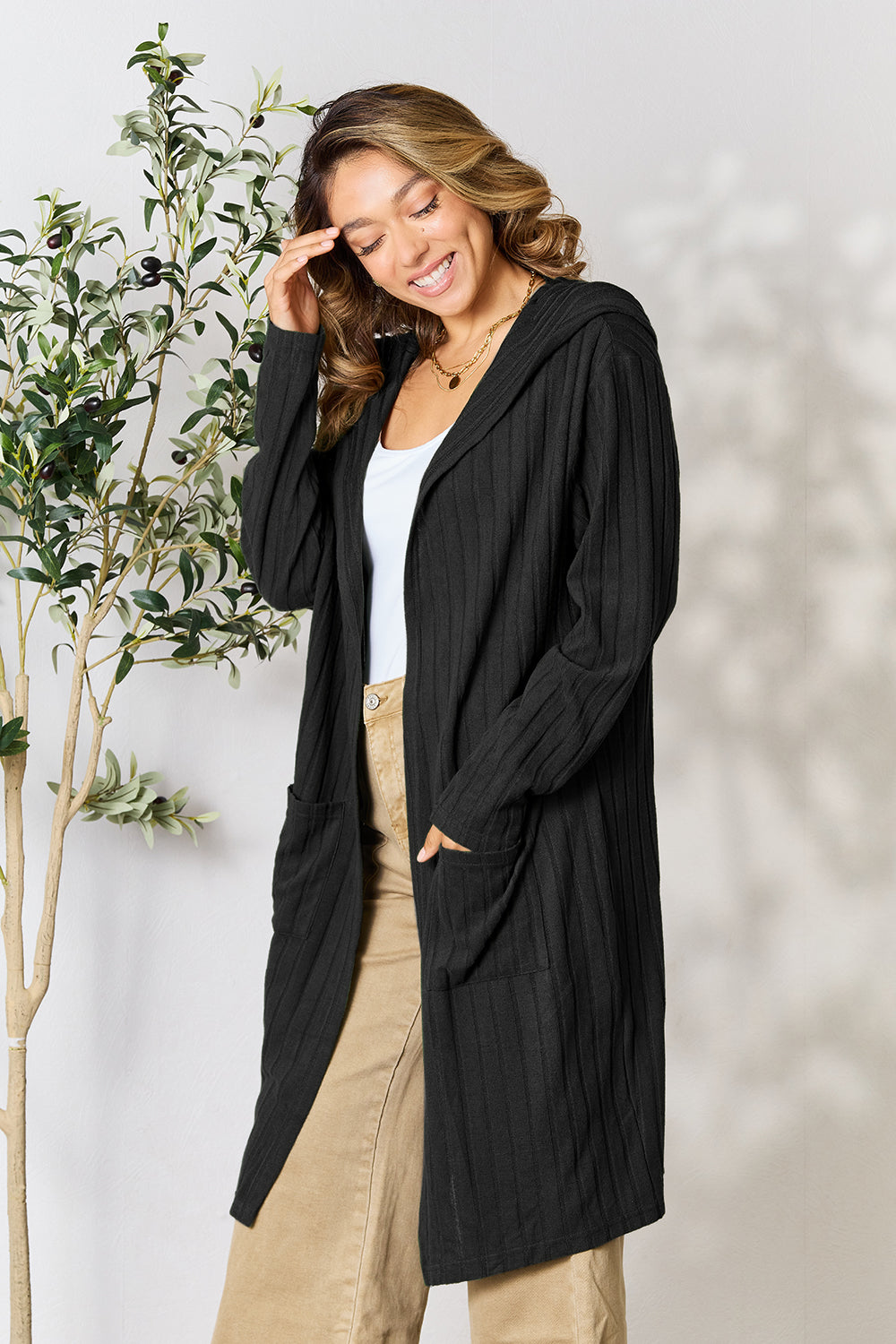 Basic Bae Full Size Hooded Sweater Cardigan - UrbanEthereal