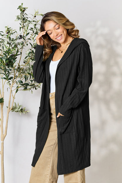 Basic Bae Full Size Hooded Sweater Cardigan - UrbanEthereal