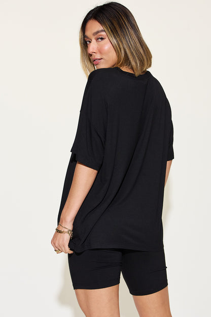 Basic Bae Full Size V-Neck Drop Shoulder T-Shirt and Shorts Set - UrbanEthereal