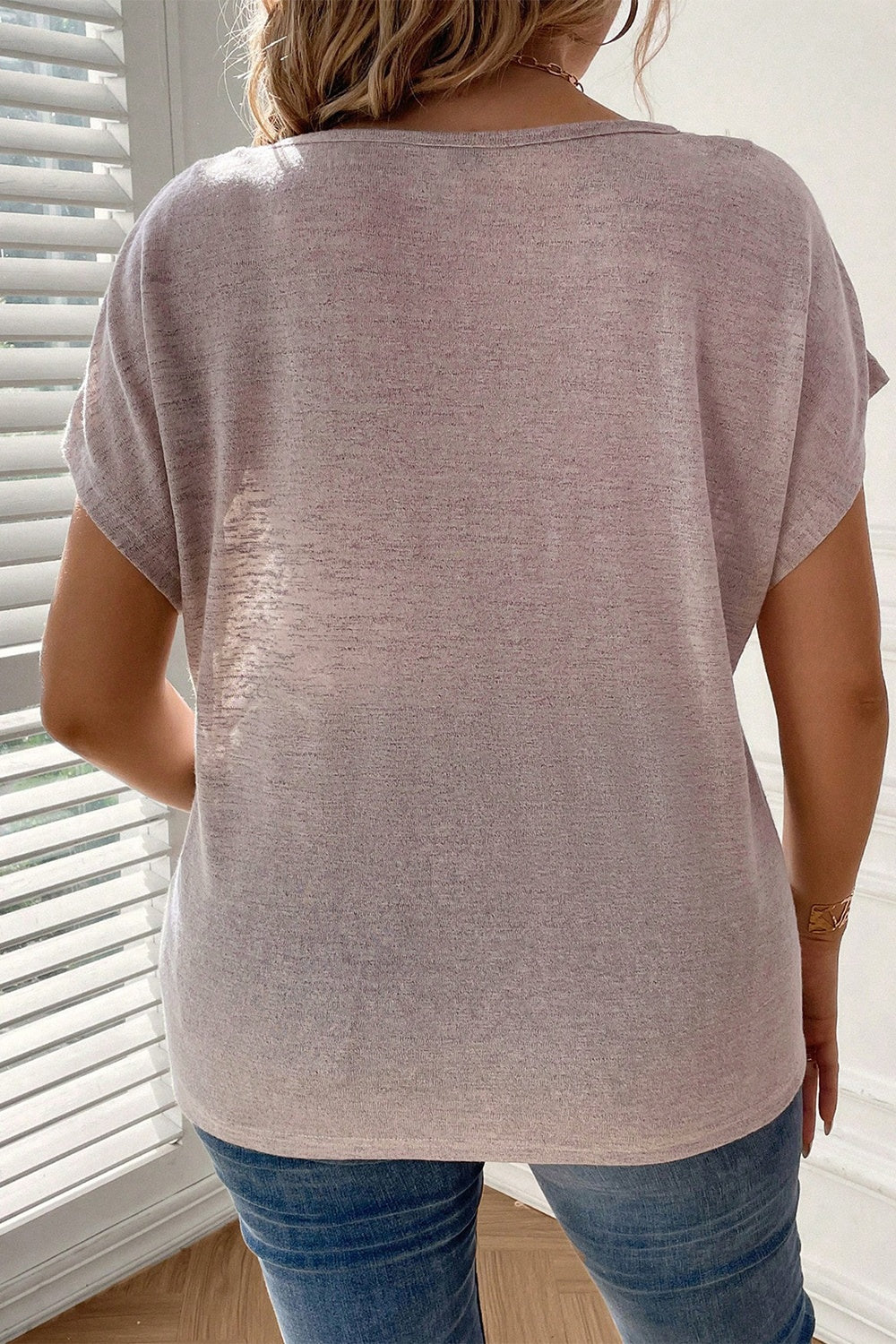 Plus Size Decorative Button Round Neck Short Sleeve T-Shirt - UrbanEthereal