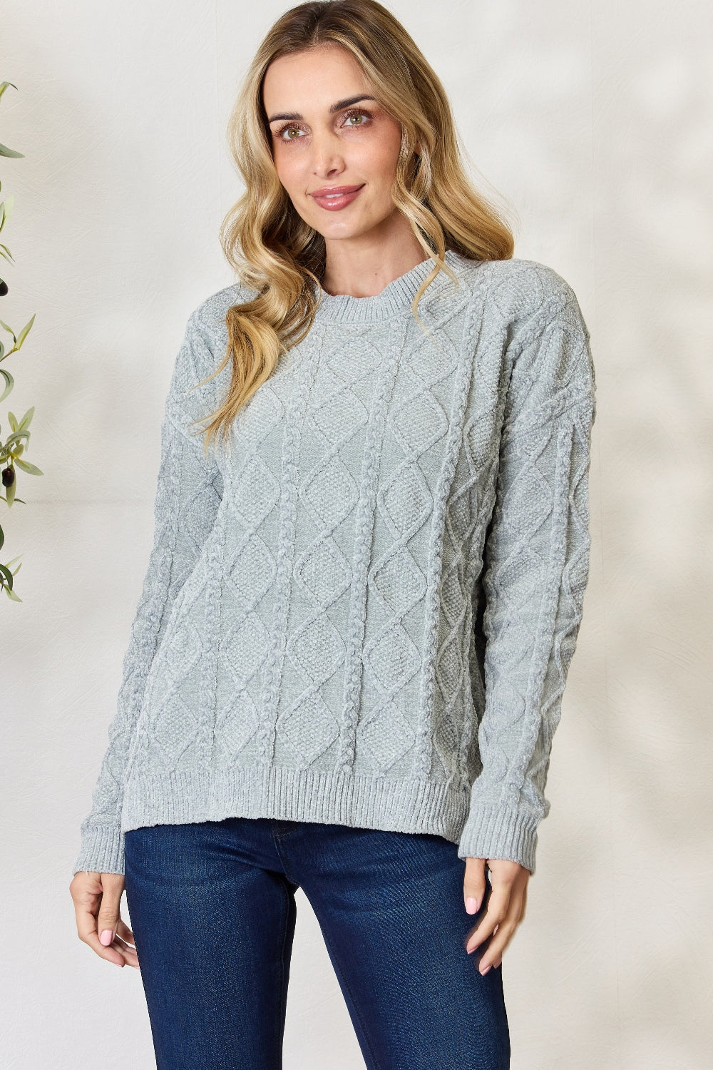 BiBi Cable Knit Round Neck Sweater - UrbanEthereal
