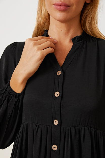 Ruffled Button Up Long Sleeve Tiered Shirt