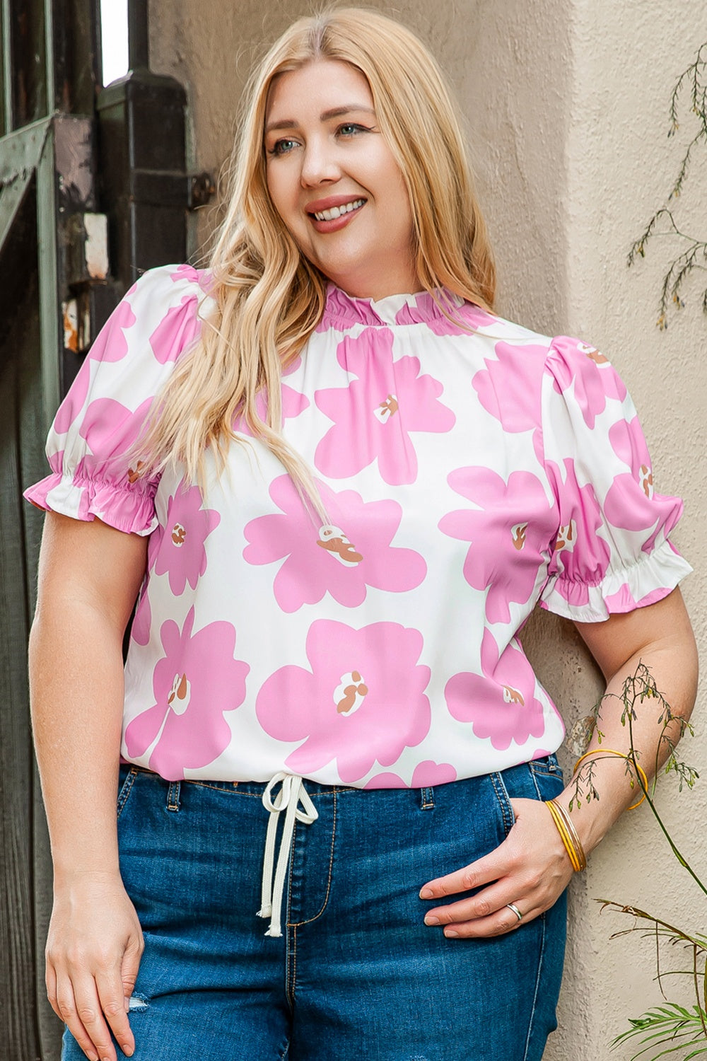 Plus Size Printed Round Neck Short Sleeve Top - UrbanEthereal