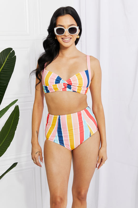 Marina West Swim Take A Dip Twist High-Rise Bikini in Stripe - UrbanEthereal