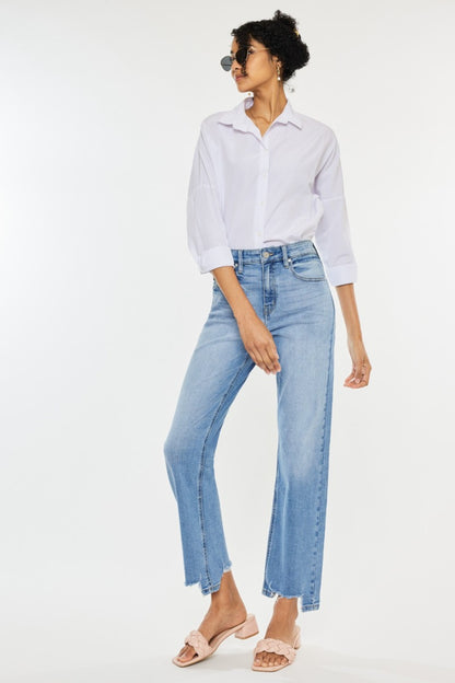 Kancan High Waist Raw Hem Straight Jeans - UrbanEthereal
