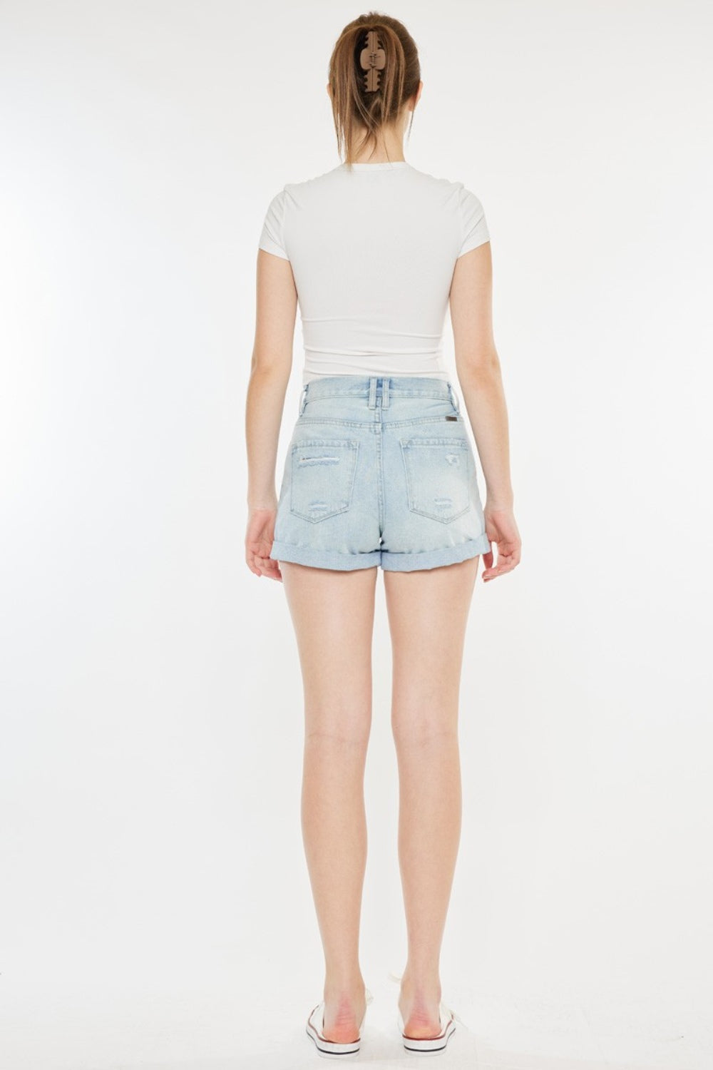 Kancan High Rise Repaired Mom Denim Shorts - UrbanEthereal