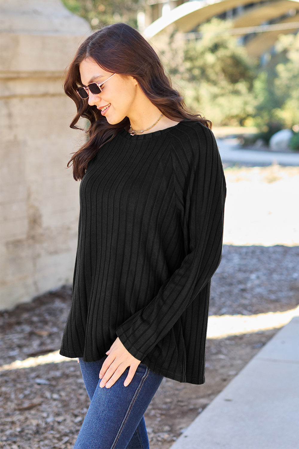 Basic Bae Full Size Ribbed Round Neck Long Sleeve Knit Top - UrbanEthereal