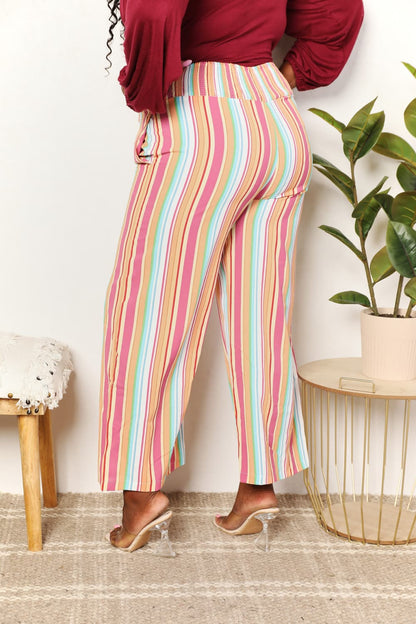 Double Take Striped Smocked Waist Pants with Pockets - UrbanEthereal