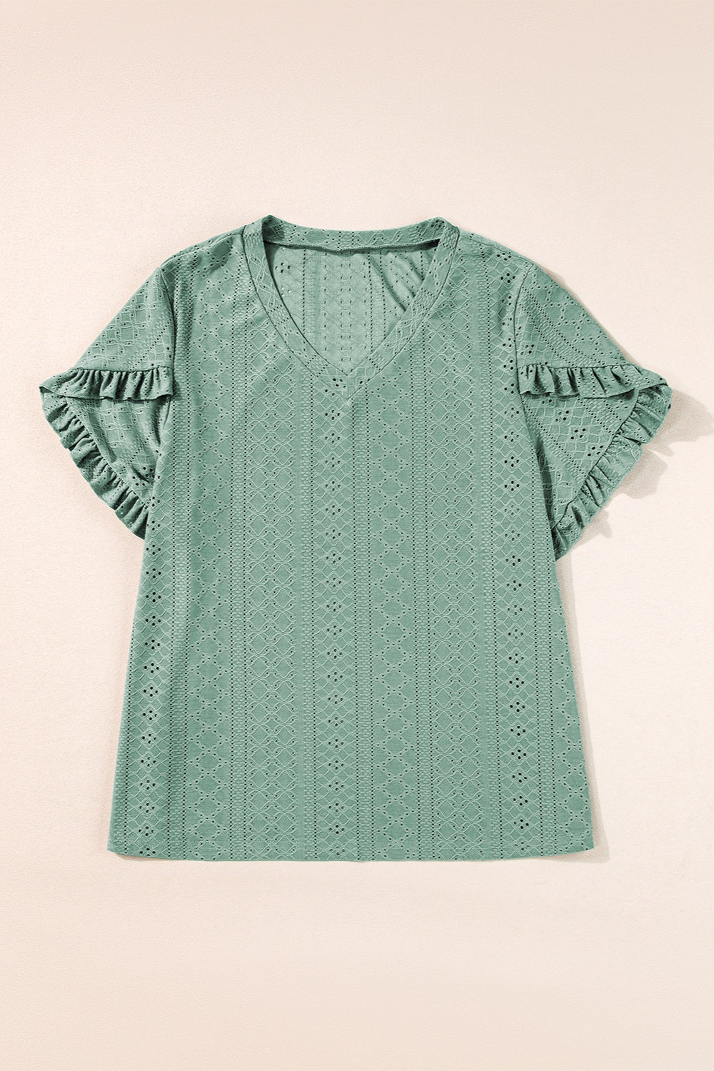 Plus Size Eyelet V-Neck Petal Sleeve Blouse - UrbanEthereal