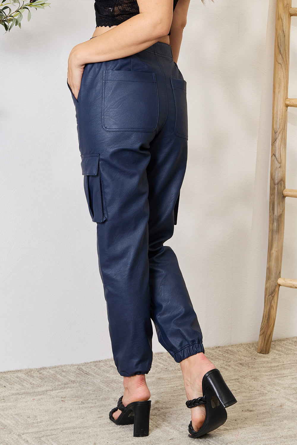 Kancan High Waist Faux Leather Cargo Joggers - UrbanEthereal