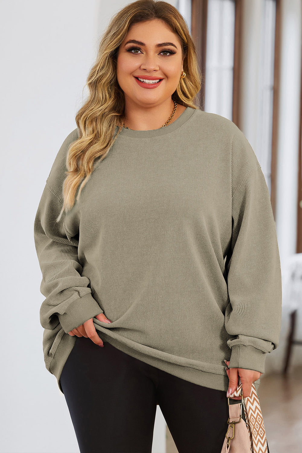 Plus Size Round Neck Dropped Shoulder Sweatshirt - UrbanEthereal