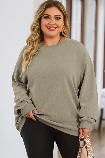 Plus Size Round Neck Dropped Shoulder Sweatshirt - UrbanEthereal