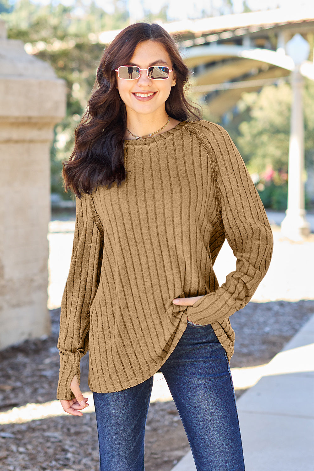 Basic Bae Full Size Ribbed Round Neck Long Sleeve Knit Top - UrbanEthereal