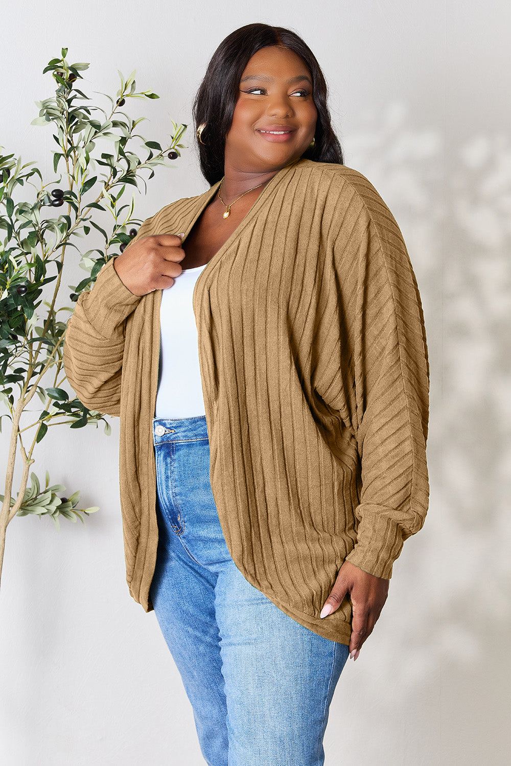 Basic Bae Full Size Ribbed Cocoon Cardigan - UrbanEthereal