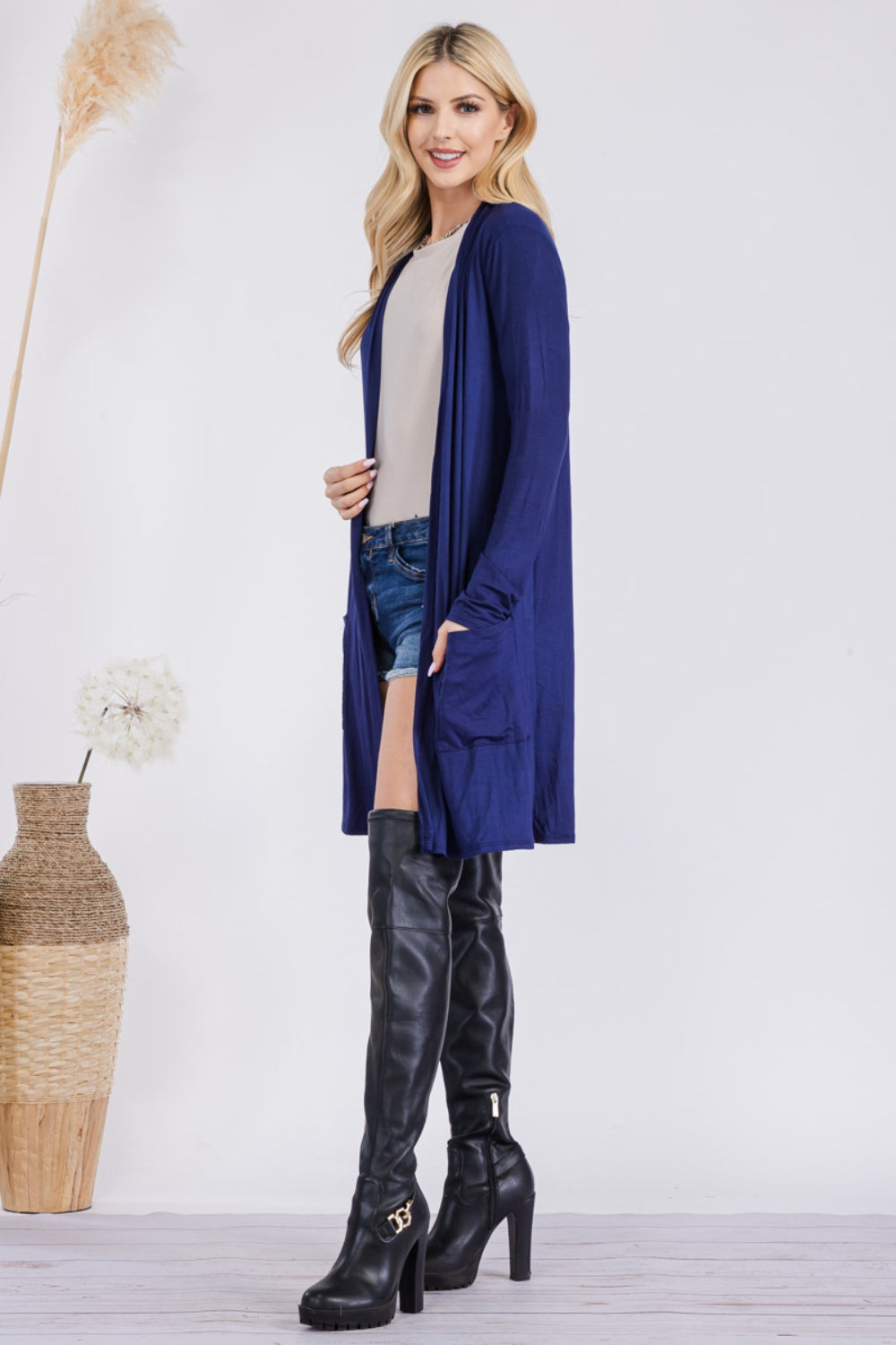 Celeste Full Size Open Front Cardigan with Pockets - UrbanEthereal