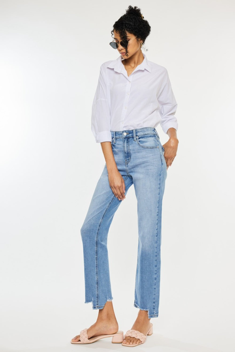 Kancan High Waist Raw Hem Straight Jeans - UrbanEthereal