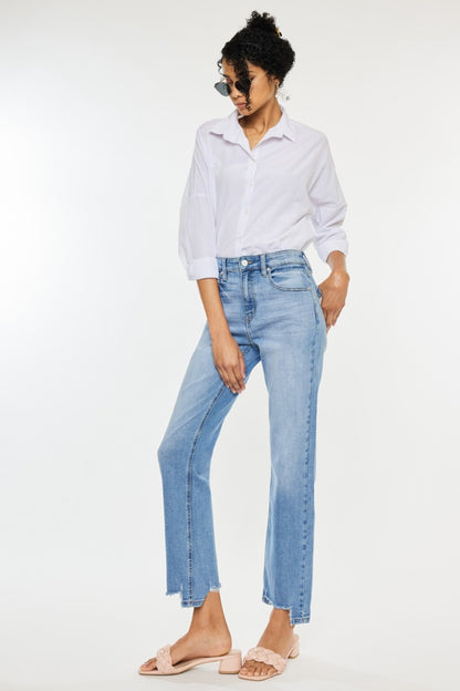 Kancan High Waist Raw Hem Straight Jeans - UrbanEthereal