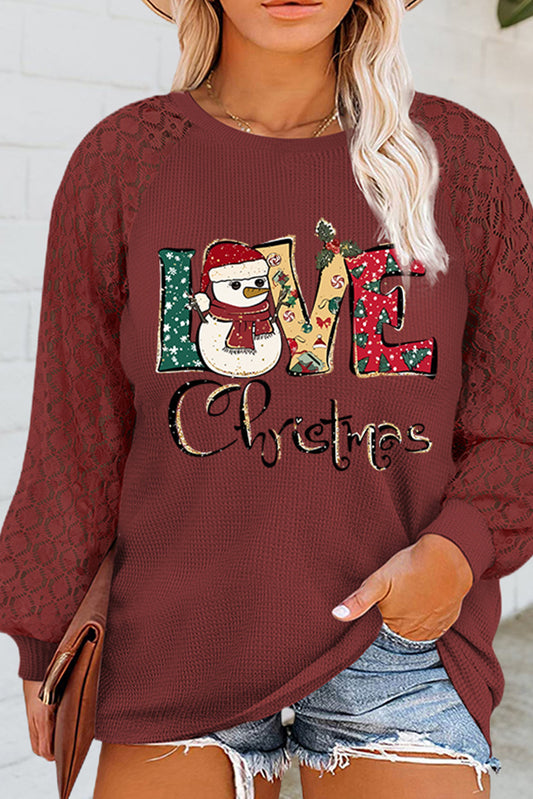 Plus Size Graphic Waffle-Knit Lace Long Sleeve Sweatshirt - UrbanEthereal