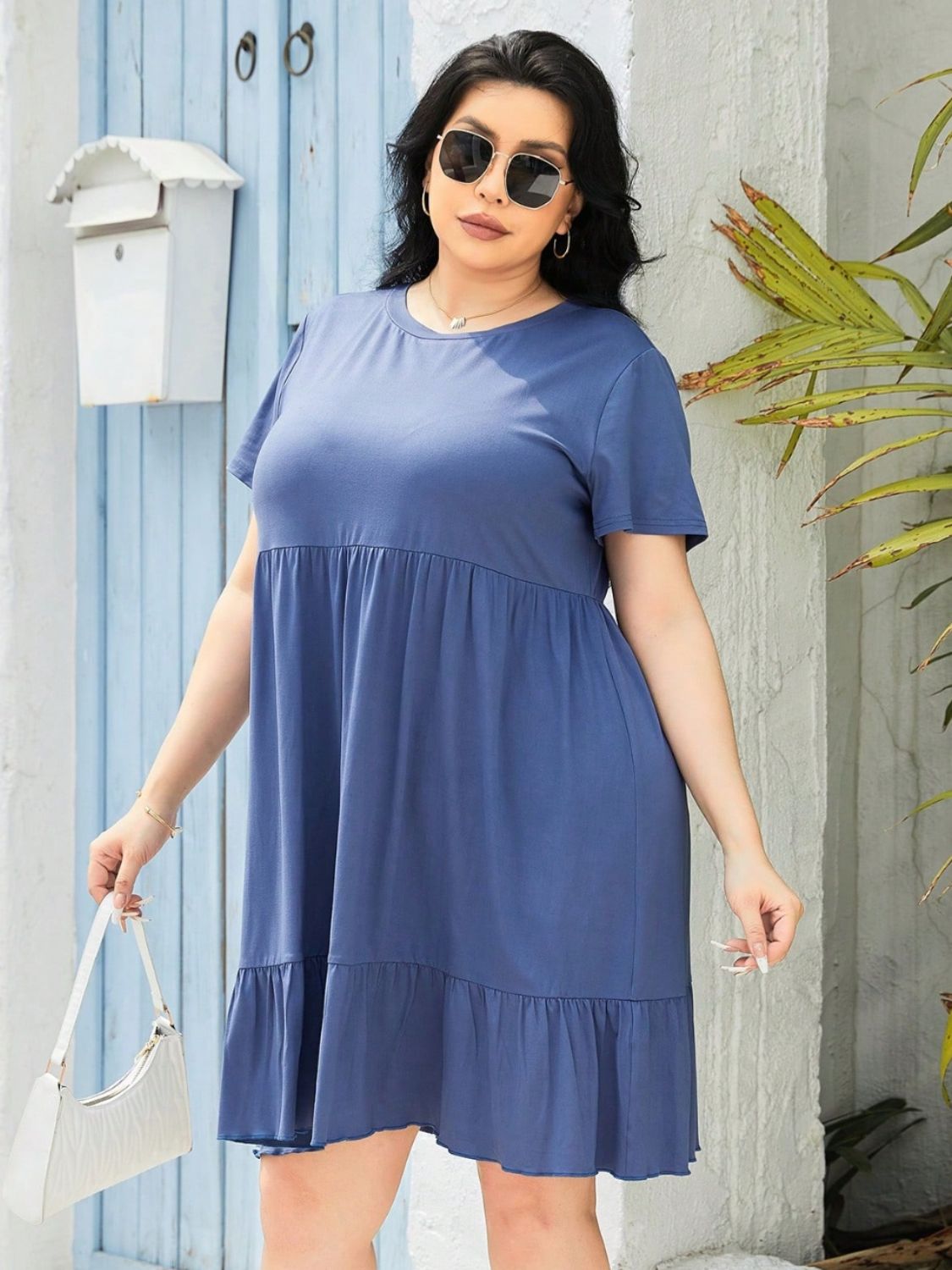 Plus Size Round Neck Short Sleeve Dress - UrbanEthereal