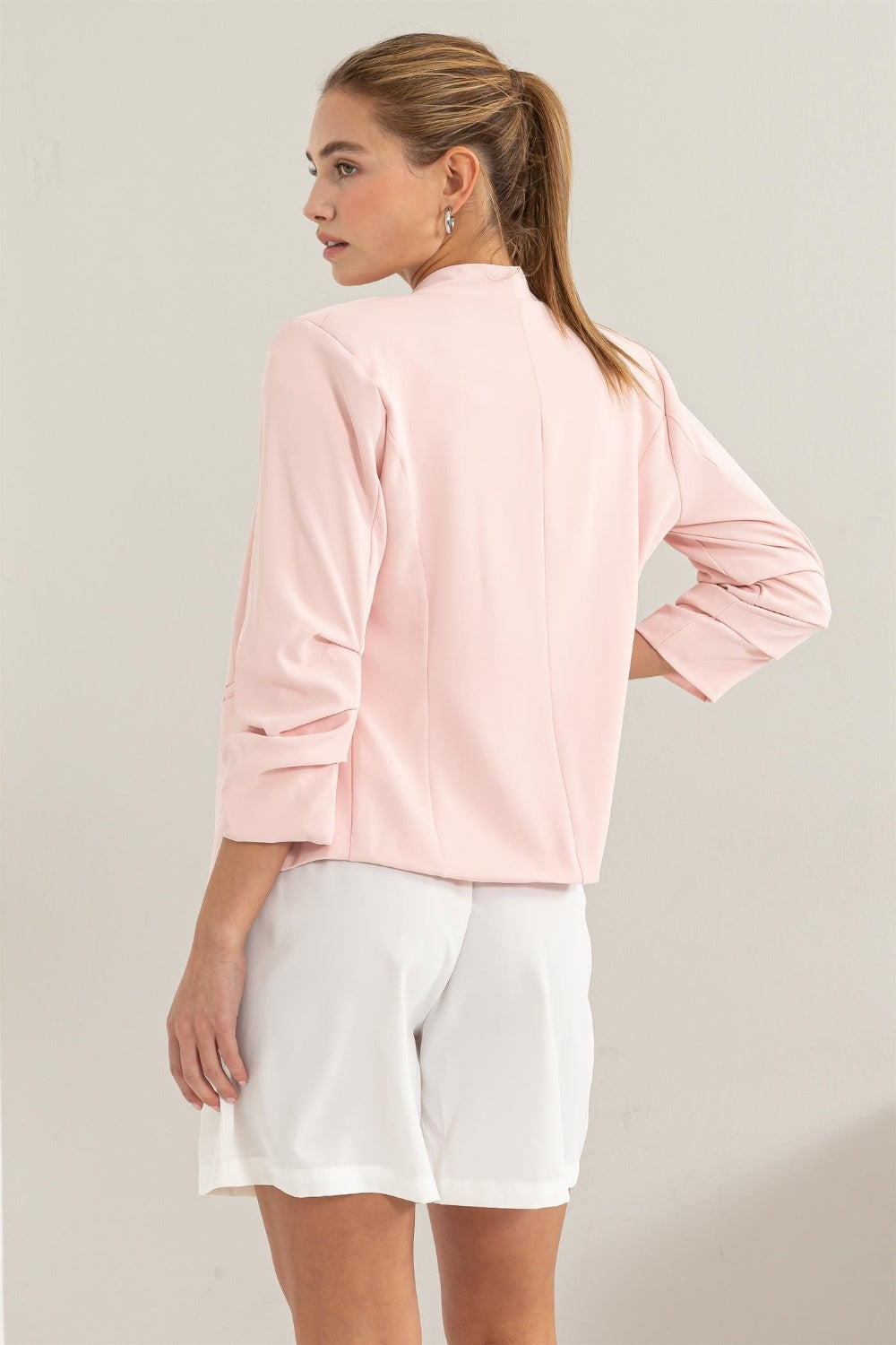HYFVE Open Front Ruched Sleeve Blazer - UrbanEthereal