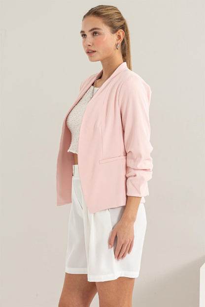 HYFVE Open Front Ruched Sleeve Blazer - UrbanEthereal