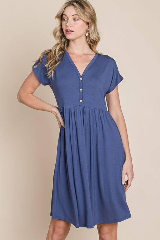 BOMBOM V-Neck Short Sleeve Dress - UrbanEthereal