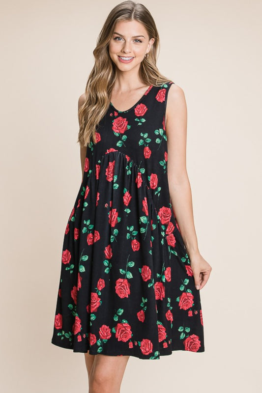 BOMBOM Floral Ruched Tank Dress - UrbanEthereal