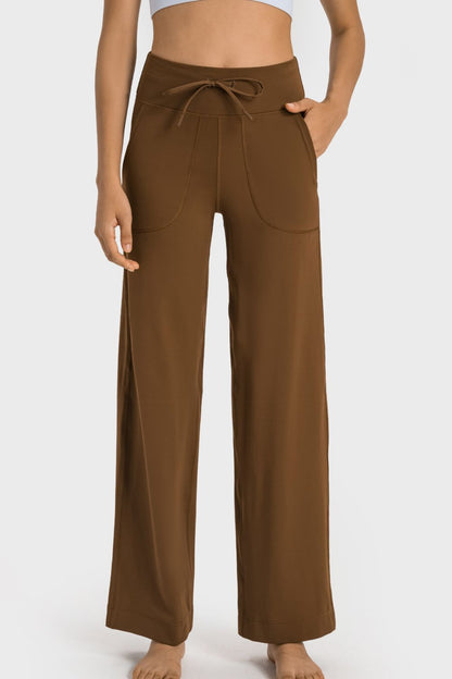 Drawstring Waist Wide Leg Sports Pants with Pockets - UrbanEthereal