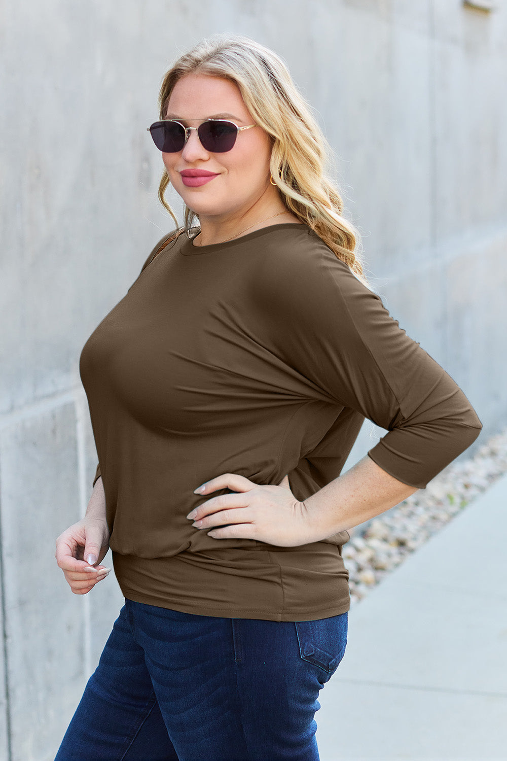 Basic Bae Full Size Round Neck Batwing Sleeve Top - UrbanEthereal