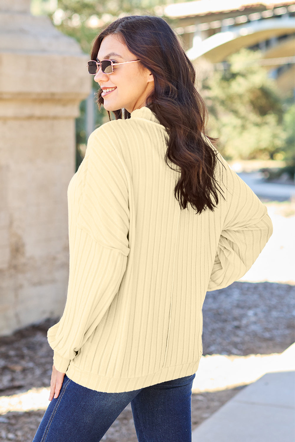 Basic Bae Full Size Ribbed Exposed Seam Mock Neck Knit Top - UrbanEthereal