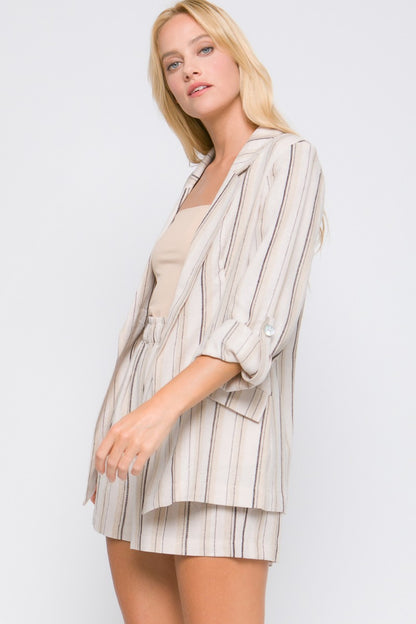 Love Tree Linen Woven Striped Blazer - UrbanEthereal