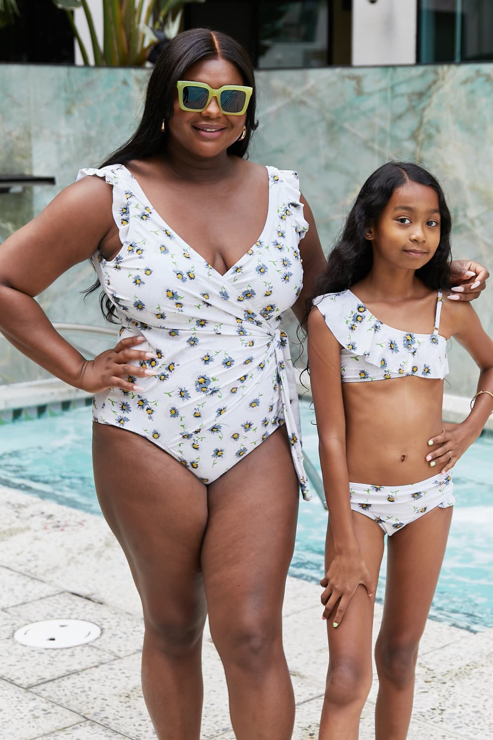 Marina West Swim Float On Ruffle Faux Wrap One-Piece in Daisy Cream - UrbanEthereal