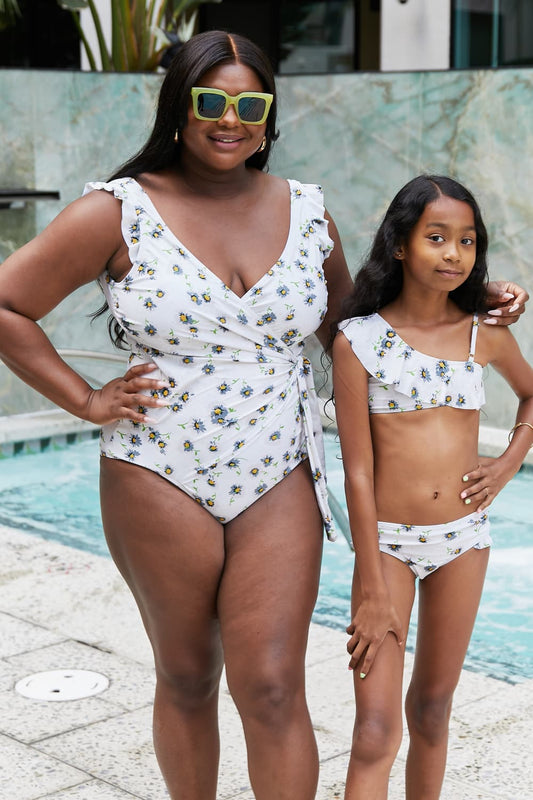 Marina West Swim Float On Ruffle Faux Wrap One-Piece in Daisy Cream - UrbanEthereal