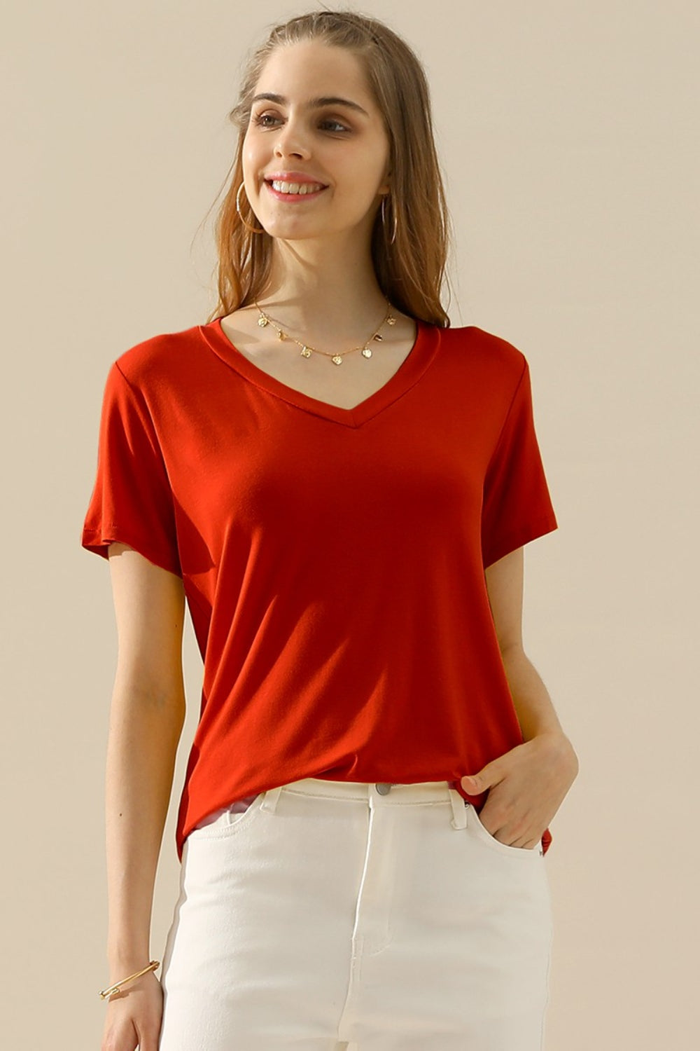 Ninexis Full Size V-Neck Short Sleeve T-Shirt - UrbanEthereal