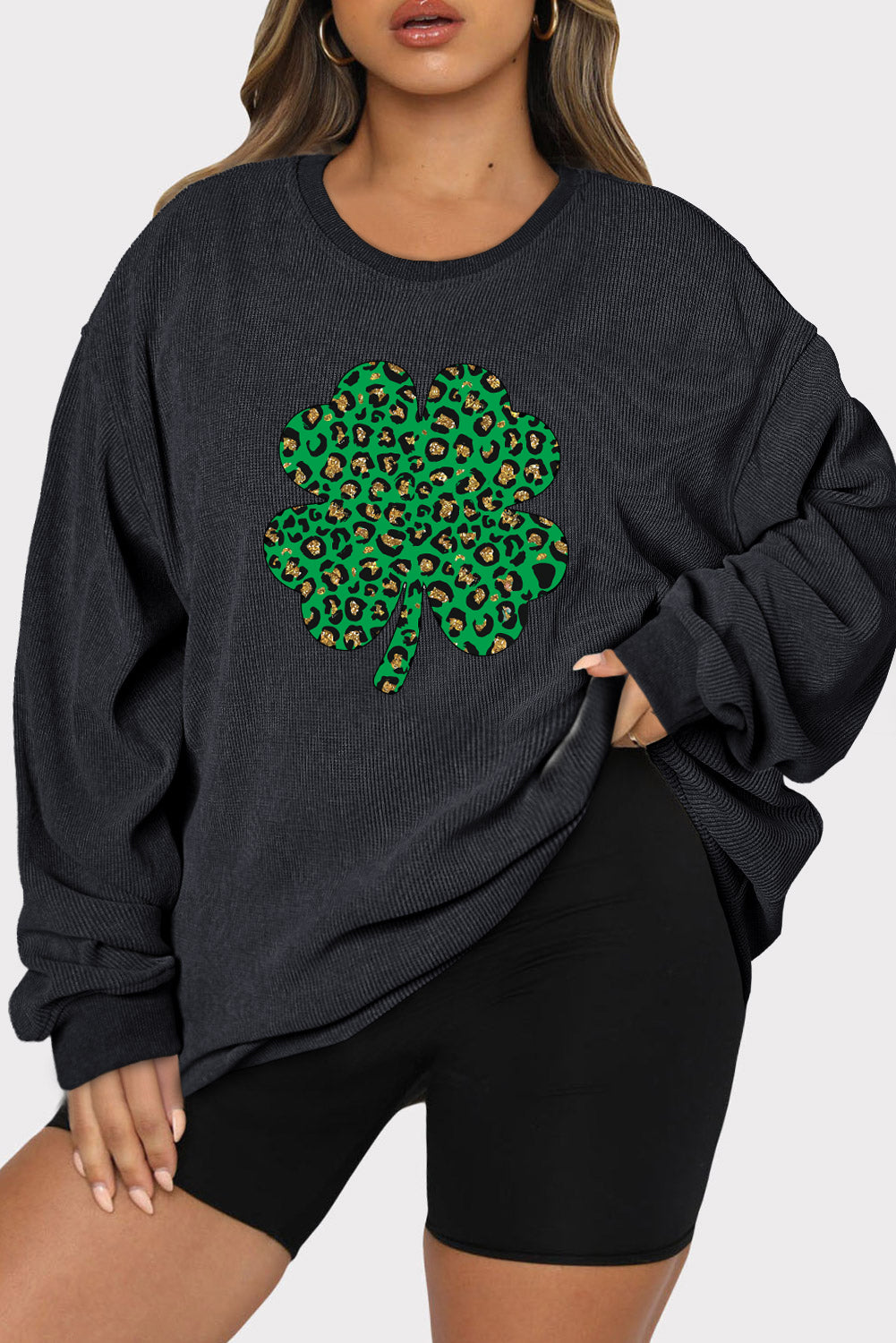 Plus Size Lucky Clover Dropped Shoulder Sweatshirt - UrbanEthereal