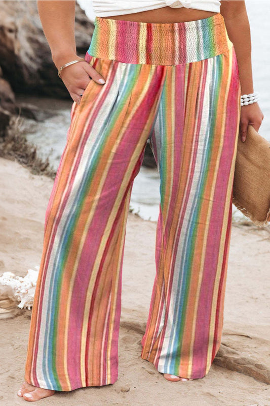 Plus Size Striped Wide Leg Pants - UrbanEthereal