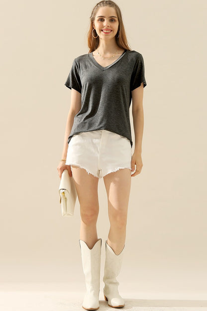 Ninexis Full Size V-Neck Short Sleeve T-Shirt - UrbanEthereal