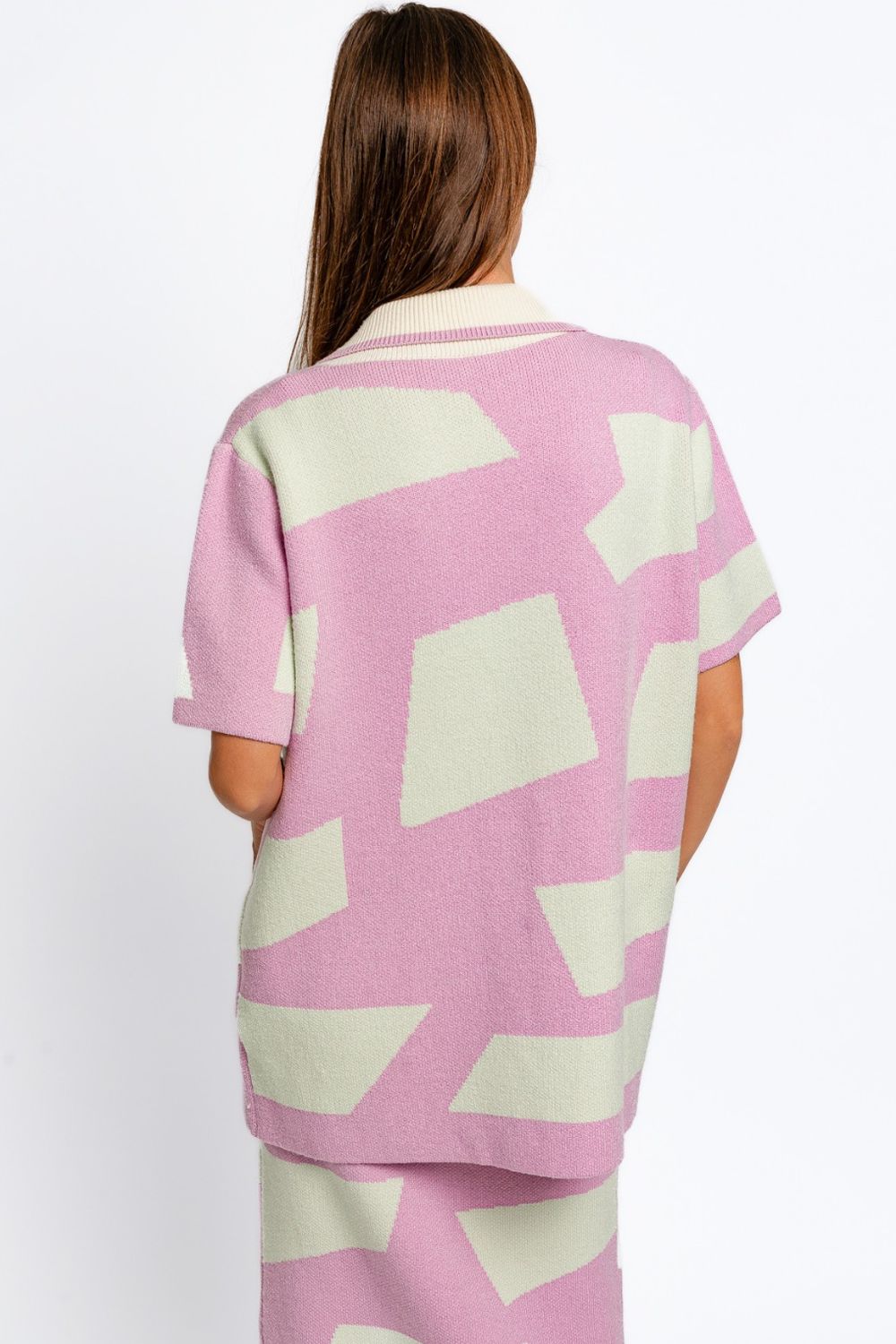 Le Lis Abstract Contrast Short Sleeve Collared Cardigan - UrbanEthereal