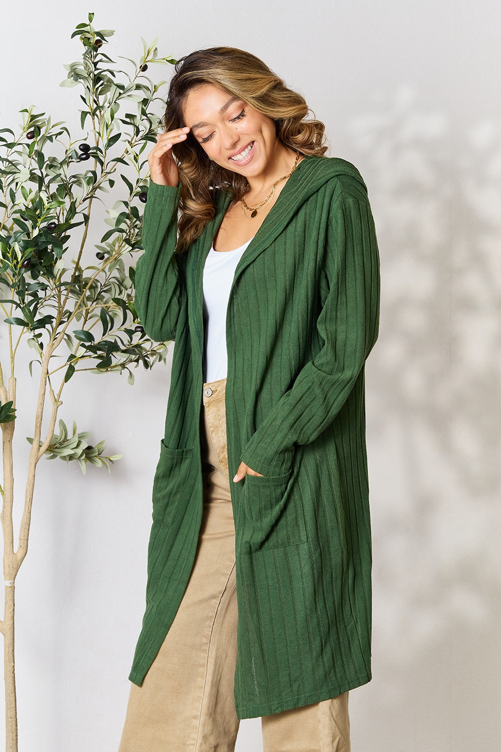 Basic Bae Full Size Hooded Sweater Cardigan - UrbanEthereal