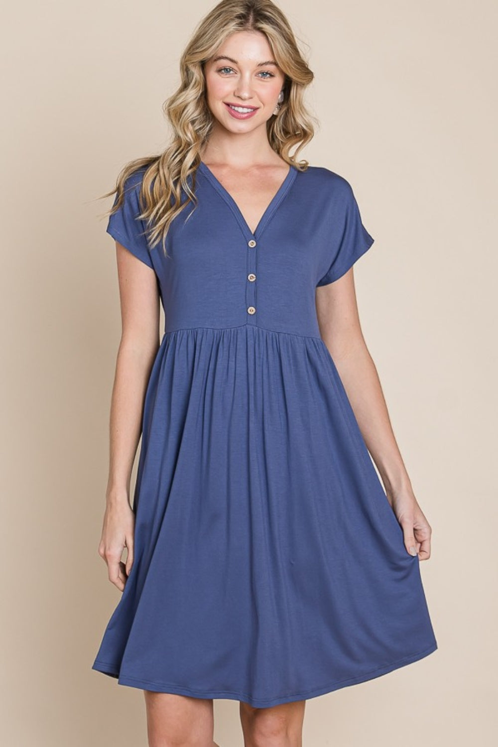 BOMBOM V-Neck Short Sleeve Dress - UrbanEthereal