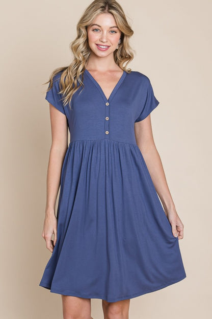 BOMBOM V-Neck Short Sleeve Dress - UrbanEthereal