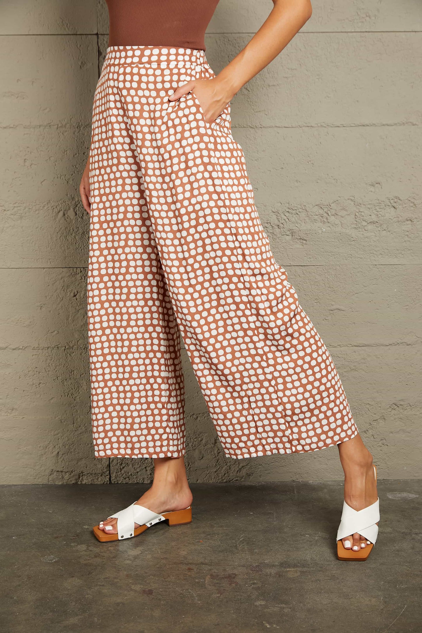 Polka Dot High Waist Wide Leg Pants with Pockets