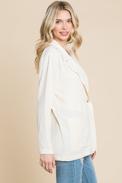 Culture Code One Button Long Sleeve Blazer with Pockets - UrbanEthereal