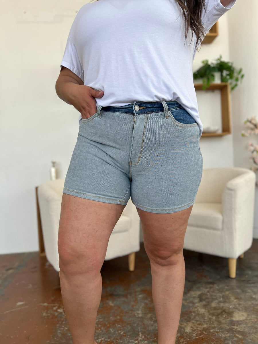 Judy Blue Full Size Color Block Denim Shorts - UrbanEthereal