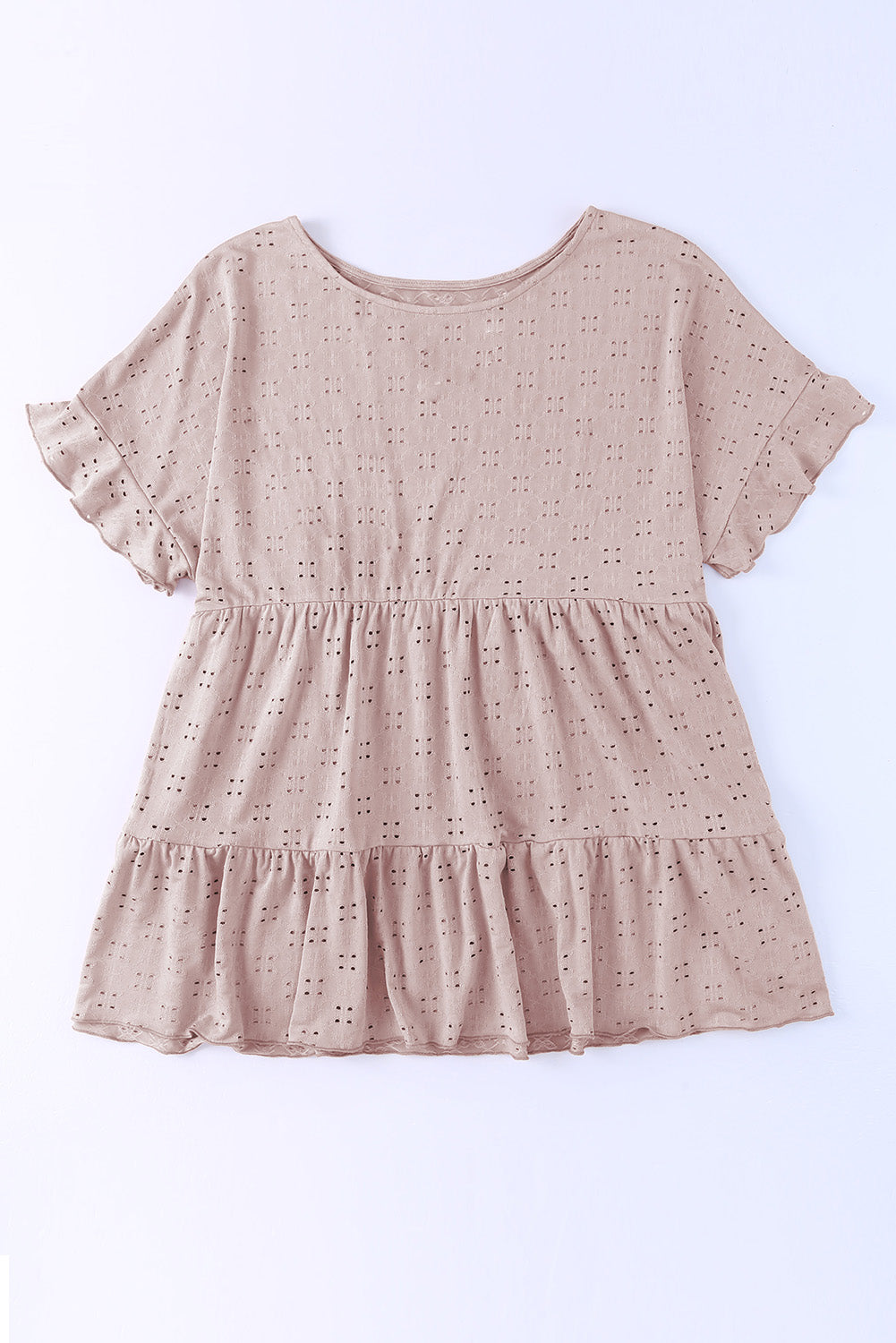 Plus Size Eyelet Round Neck Short Sleeve Blouse - UrbanEthereal