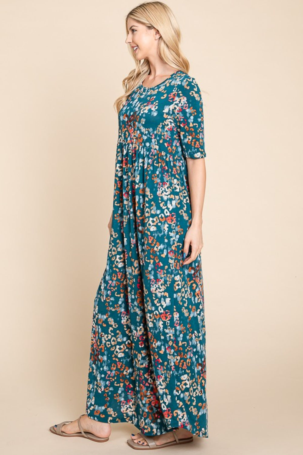 BOMBOM Printed Shirred Maxi Dress - UrbanEthereal