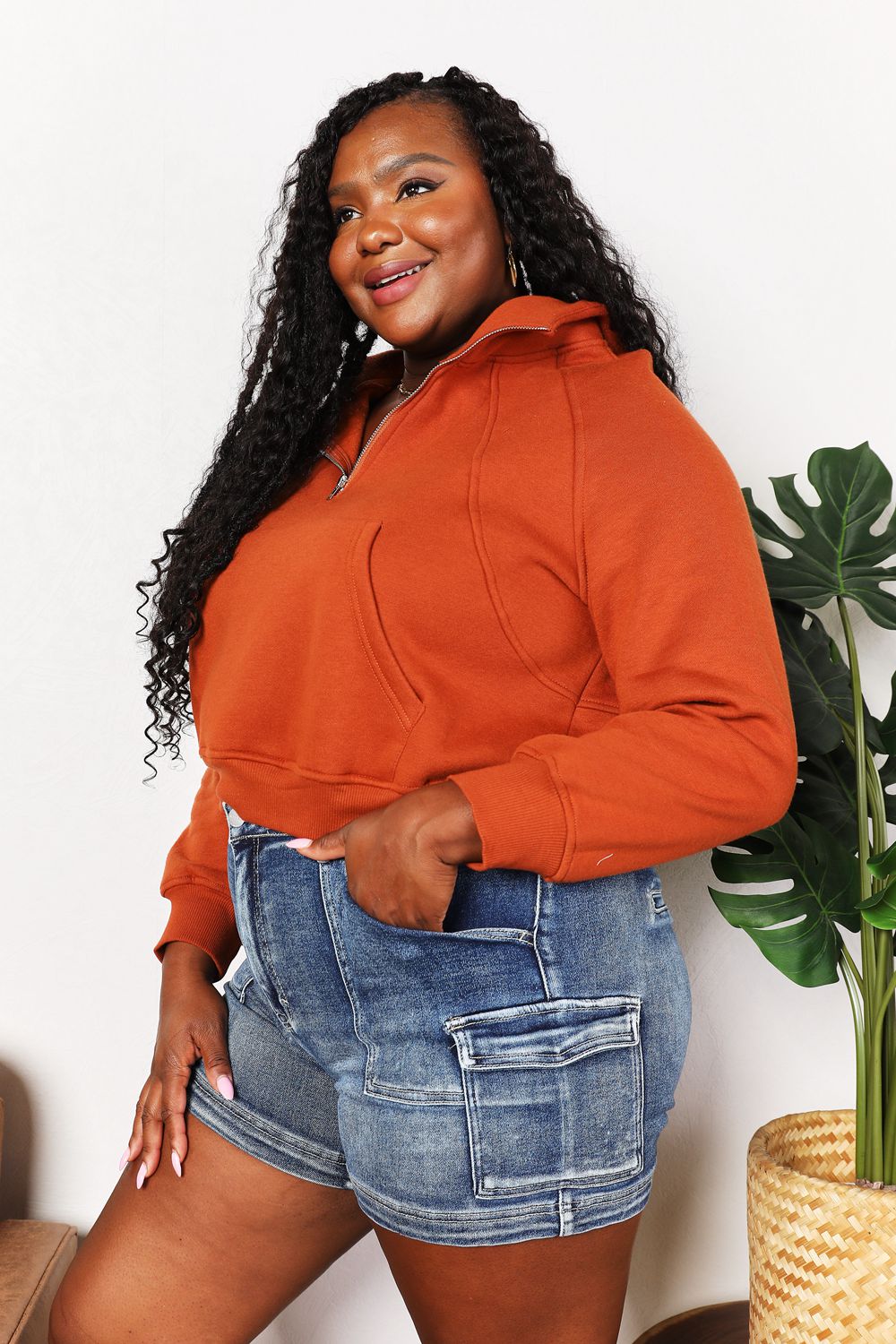 Double Take Half-Zip Long Sleeve Hoodie - UrbanEthereal
